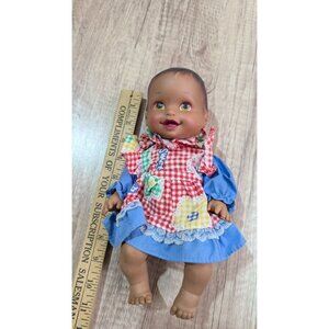Vintage 1997 Toy Biz Baby Doll With Gingham Dress &amp; Painted eyes    10"